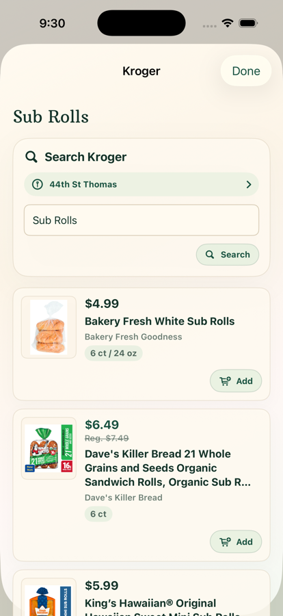 Huney grocery search connected to Kroger