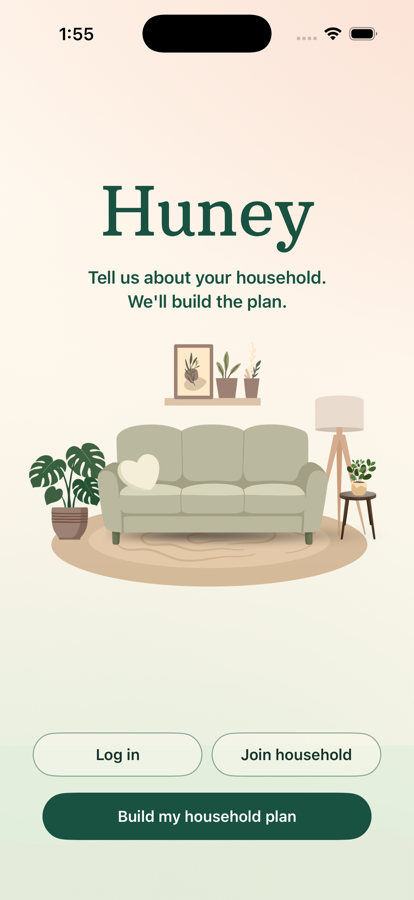 Huney welcome screen